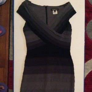 Black Tadashi Shoji Shutter Pleat V-neck Dress